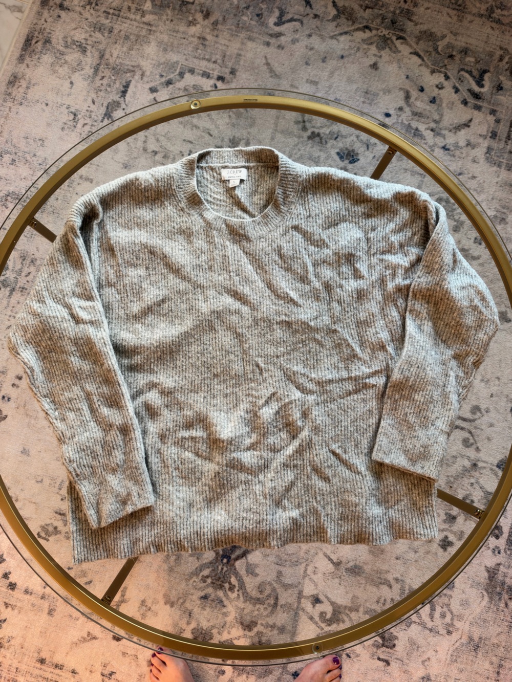 J. Crew Light Gray Ribbed Crewneck Sweater